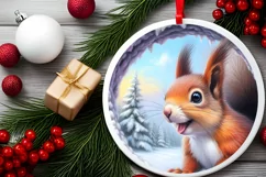 Smiling Squirrel Snow Wall Round Ornament PNG Product Image 1