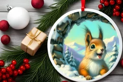 Smiling Squirrel Snow Wall Round Ornament PNG Product Image 2