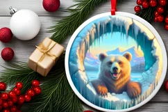 Smiling Bear Melting Ice Round Ornament PNG Product Image 2