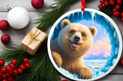 Smiling Bear Melting Ice Round Ornament PNG Product Image 2