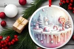 Winter Scene with Candies Round Sticker Ornament Sublimation Product Image 2