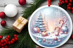 Winter Scene with Candies Round Sticker Ornament Sublimation Product Image 2
