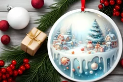 Winter Scene with Candies Round Sticker Ornament Sublimation Product Image 2