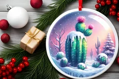 Winter Scene with Cactus Round Sticker Ornament Sublimation Product Image 2