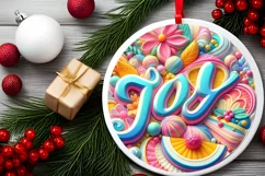 Winter Scene with JOY Round Sticker Ornament Sublimation Product Image 2