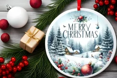 Winter Santa Round Ornament Sublimation PNG Product Image 2