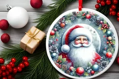 Colorful Santa Round Ornament Sublimation PNG Product Image 2