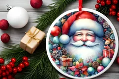 Colorful Santa Round Ornament Sublimation PNG Product Image 1