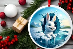 Smiling Rabbit Melting Ice Round Ornament PNG Product Image 2