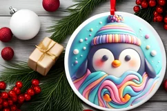 Christmas Penguin Round Ornament PNG Product Image 2
