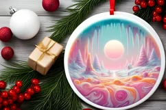 Round Winter Scene Ornament Sublimation PNG Product Image 2