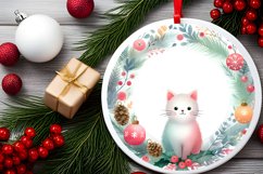 Colorful Christmas Cat Round Ornament Sublimation PNG Product Image 1
