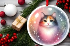 Colorful Christmas Cat Round Ornament Sublimation PNG Product Image 1