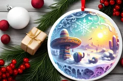 Mexican Winter Scene Round Ornament Sublimation PNG Product Image 2