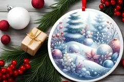 Winter Scene Round Ornament Sublimation PNG Product Image 2