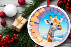 Pastel Giraffe Snow Round Ornament Sublimation PNG Product Image 2