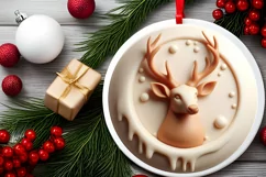 Marzipan Christmas Deer Round Ornament Sublimation PNG Product Image 2