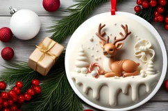 Round 3D Christmas Deer with Melting Edges PNG Product Image 2