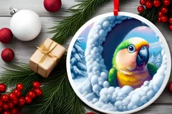 Snow Wall Parrot Round Ornament Sublimation PNG Product Image 2