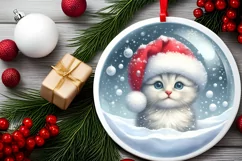 3D Winter Kitten Portrait with Santa Hat PNG Product Image 1