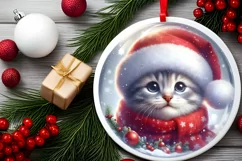 3D Winter Kitten Portrait with Santa Hat PNG Product Image 2