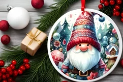 Round Christmas Ornament with Gnome PNG Product Image 2