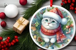 Cat Winter Scene Round Ornament Sublimation PNG Product Image 2