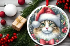 Cat Winter Scene Round Ornament Sublimation PNG Product Image 2