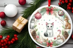 Cat Winter Scene Round Ornament Sublimation PNG Product Image 2