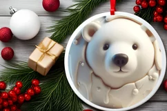 3D Polar Bear Round Ornament Sublimation PNG Product Image 2