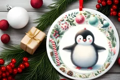 Round Christmas Ornament with Penguin PNG Product Image 2