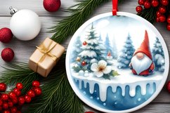 Winter Scene with Gnome Round Ornament Sublimation PNG Product Image 2
