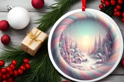 Round Winter Scene Ornament Sublimation PNG Product Image 2