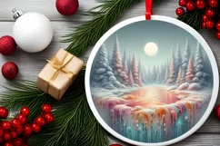 Round Winter Scene Ornament Sublimation PNG Product Image 2