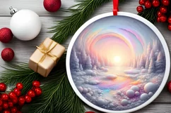 Round Winter Scene Ornament Sublimation PNG Product Image 1