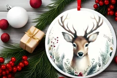 Centered Reindeer Round Ornament Sublimation PNG Product Image 2