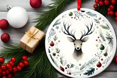 Centered Reindeer Round Ornament Sublimation PNG Product Image 2