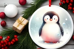 Penguin Winter Scene Round Ornament Sublimation PNG Product Image 2