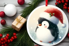 Penguin Winter Scene Round Ornament Sublimation PNG Product Image 2