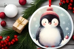 Penguin Winter Scene Round Ornament Sublimation PNG Product Image 2