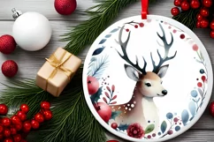 Round Christmas Ornament with Reindeer PNG Product Image 1