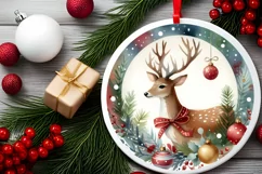 Round Christmas Ornament with Reindeer PNG Product Image 2