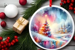 Colorful Winter Scene with Town Round Ornament Sublimation Product Image 2