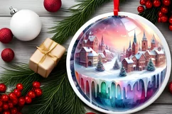 Colorful Winter Scene Merry Christmas Sublimation PNG Product Image 2