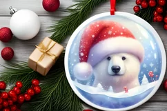 3D Winter Polar Bear Portrait with Santa Hat PNG Product Image 2