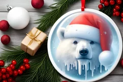 3D Winter Polar Bear Portrait with Santa Hat PNG Product Image 2