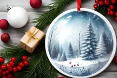 Winter Scene with Forest Round Ornament Sublimation PNG Product Image 2