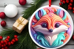 Christmas Fox Round Ornament Sublimation PNG Product Image 2