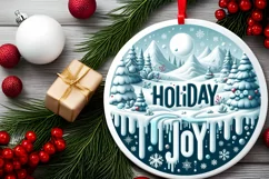 Holiday Joy Round Ornament Sublimation PNG Product Image 2