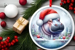 Round Hippo Portrait Sublimation PNG Product Image 1